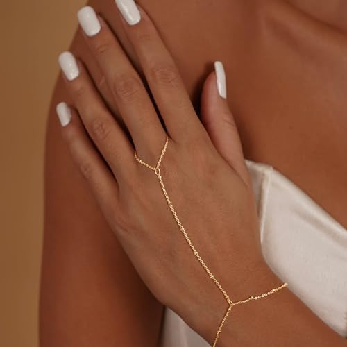 Gold Bracelets for Women, Dainty Hand Chain Bracelets Set for Women Trendy, 14k Gold/Sterling Silver Plated Link Chain Bracelet Stack Jewelry Gift for Women4