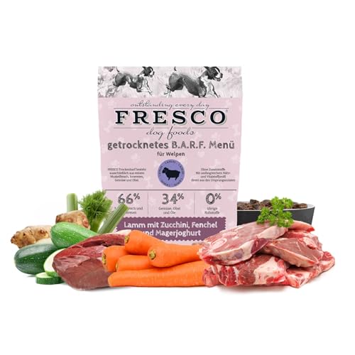 FRESCO Dog Junior Trockenbarf Lamm 1kg | Barf Trockenfutter für Welpen & Junghunde mit Zucchini, Fenchel & Magerjoghurt | aus frischem Fleisch, Obst und Gemüse | 100% natürliche Zutaten