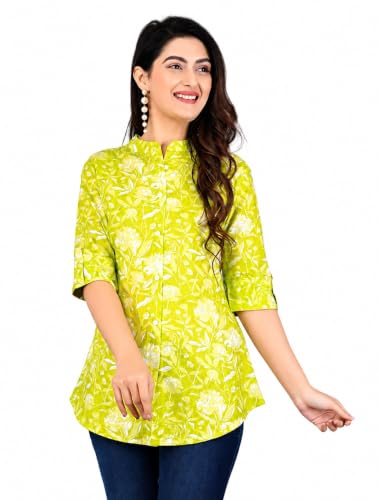 Image of Women's Rayon Floral Printed Short Kurti | Regular Fit | Mandarin Collar | Casual Wear for Office, College