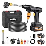 Portable Cordless Pressure Washer, 600 PSI 21V Two Rechargeable Batteries Powered Pressure Washer with Battery Level Display, 6-in-1 Nozzle with Jet Nozzles for Car Floor Wall Fence/Pet Cleaning