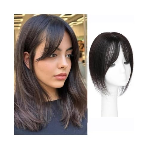Postizos for el cabello con flequillo for mujer, 10 x 12 cm, base de seda transpirable, lisos, con 3 pinzas Wiglets(Black,30cm(12inch))