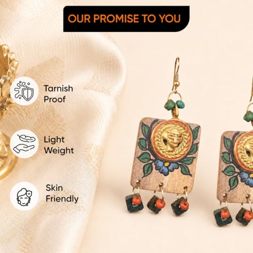 Image of Handcrafted Boho & Ethnic Earrings for Women - Wooden & Brass Statement Designs in Loop, Swing & Motif Styles