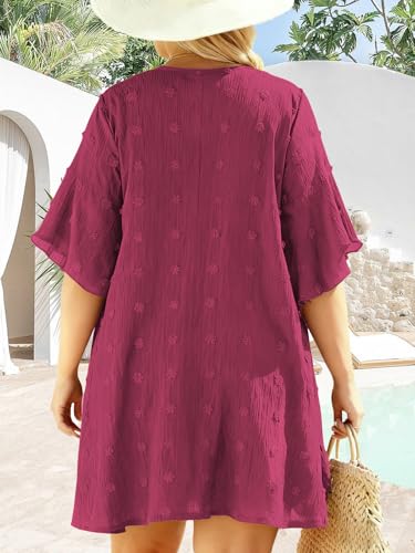 Image of DOLNINE Plus-Size-Cardigan for Women Short Sleeve Lightweight Summer Kimono Cardigan Casual Loose Beach Cover Up