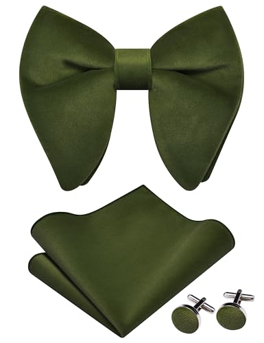 Image of GUSLESON Mens Solid Plaid Velvet Pre-tied Adjustable Bow Tie and Pocket Square Cufflink Set with Gift Box