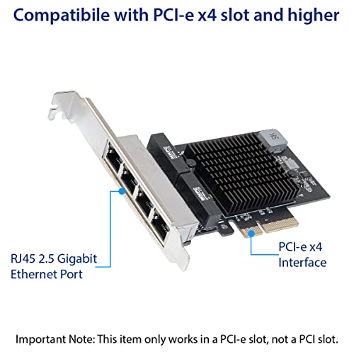 Image of IO CREST Quad 2.5 Gigabit Ethernet PCI Express PCI-E Network Interface Card 10 /100 /1000 /25000 Mbps RJ45 LAN Realtek RTL8125 Chipset, Black (SI-PEX24077)