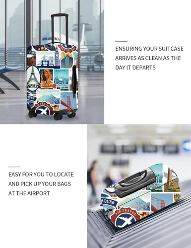 FIRST WAY Luggage Cover Protector - Anti-Scratch Suitcase Cover for Travel - Protects Against Dirt and Wear, Fits 18"-22" Luggage Landmark3