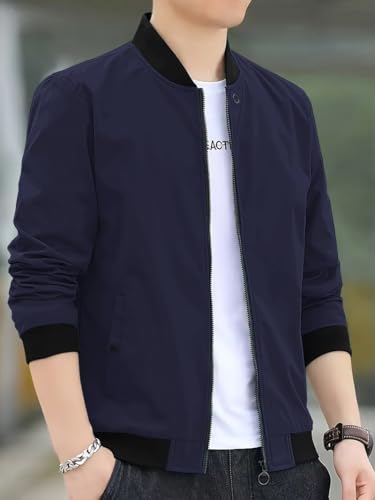 Image of Celary Men's Bomber Jacket | Fancy Collar|| Lightweight Casual Zip-Up Jacket | Stylish Slim Fit Outerwear for All Seasons | Polyester, Standard Length
