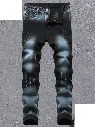 Men's Vintage Motorcycle Jeans, Regular Fit Denim Pants with Mid Waist, Wide Leg Biker Trousers2