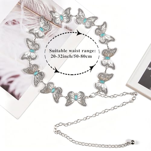 Image of Dubulle Womens Belt Chain Leather Belts Vintage Western Adjustable Elastic Double Buckle for Cowboy Pant Dress