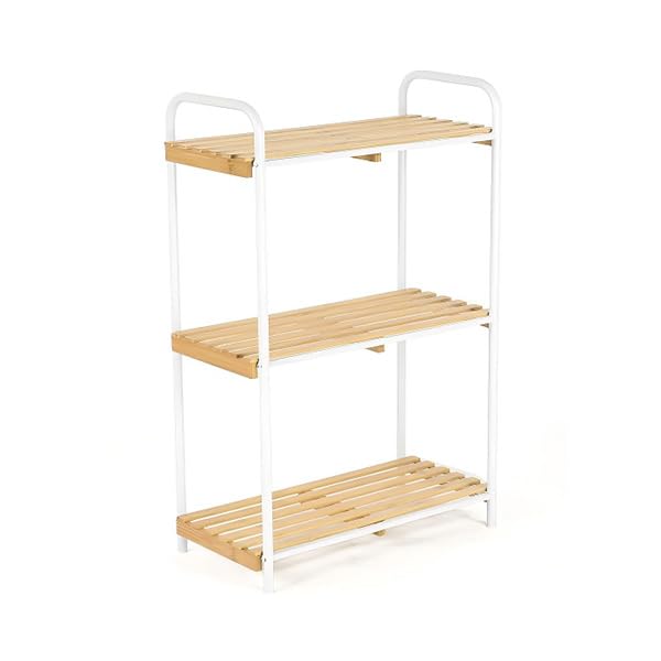 LIN HOME Estantería 3 Niveles Metal y Bambú XZ-250009, Estante Compacto con Asas (79×10×28 cm) para Organización en Cocina, Baño o Entrada – Resistente y Funcional