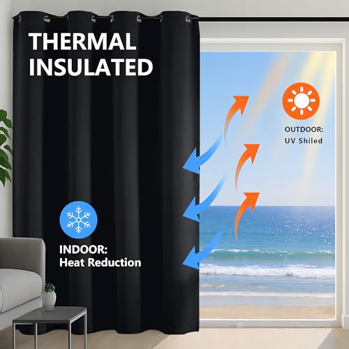 Image of Simplebrand Halloween Black Extra Long 10ft Curtains for Patio 120 Inches Long 2 Panels Set, Room Darkening Solid Thermal Insulated Energy Saving Grommet Window Treatment Curtains Drapes, 50 Wx120 L