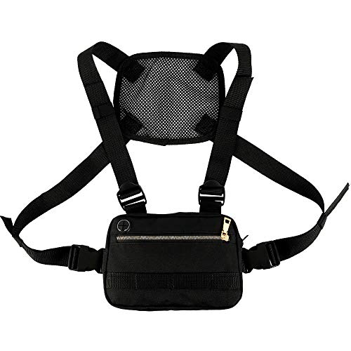 Ghopy Bolso de Pecho Hombre Mujer Ajustables Chaleco Táctico Unisex Arnés Bolsa de Riñonera Cruzada Diseño de Hip-Hop con Orificio para Auriculares para Viaje