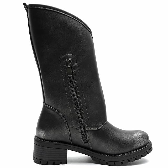 GLOBALWIN Women's Motocycle Boots Distressed Silver Boots For Women Fashion Dressy Mid Calf Comfortable Chunky Heel Size 8.5M - image 4