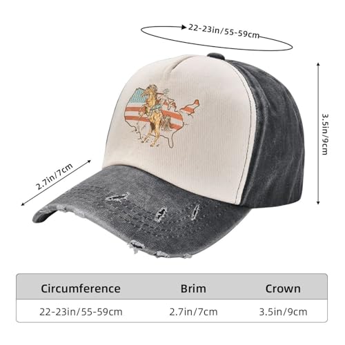 Image of Black American Cowboys Hat for Men Woman Horse Race Western Country Theme Washed Distressed Cotton Vintage Trucker Baseball Cap,Low Profile Plain Retro Baseball Hat,Classic Adjustable