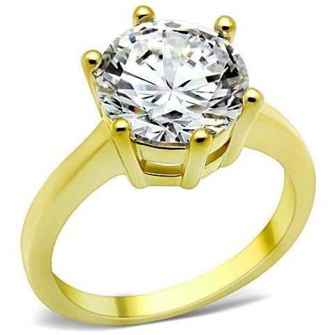 Yourjewellerybox Solitaire Engagement Simulated Diamond Ring Womens Steel Gold Size O TK1407pb Cover