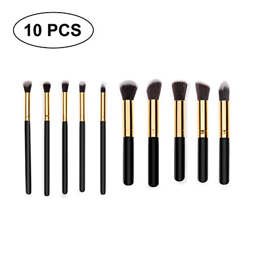 Biange Professional 10 Pieces Makeup Brush Set, 5 Essential Shapes, Soft Synthetic Fiber, Foundation Blending Blush Face Powder Eyeshadow Cosmetics Beauty Brush, Makeup Brush Kit Tools (Gold Black)