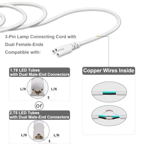 GXSTHY 2FT Dual Female T5 T8 Extension Cord, 3Pin Connecting Wire, 10-Pack by GXSTHY - Used condition - Image 2