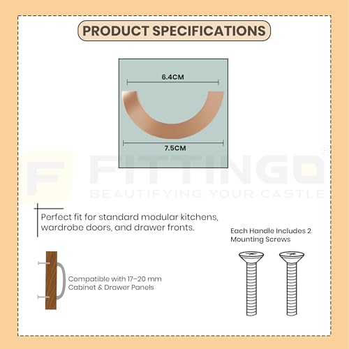 Image of 64mm PVD Rose Gold Cabinet Handle 1327 Half Round Shape - Compact Zinc Alloy Pull for Kitchen Cabinets, Drawers, Cupboards and Wardrobes, Modern Heavy Duty Furniture Handle - Pack of 4