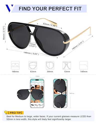 Image of VANLINKER Oversized Trendy Polarized Aviator Sunglasses for Women Men Retro Round Sunglasses Vintage Shield Shades VL9798