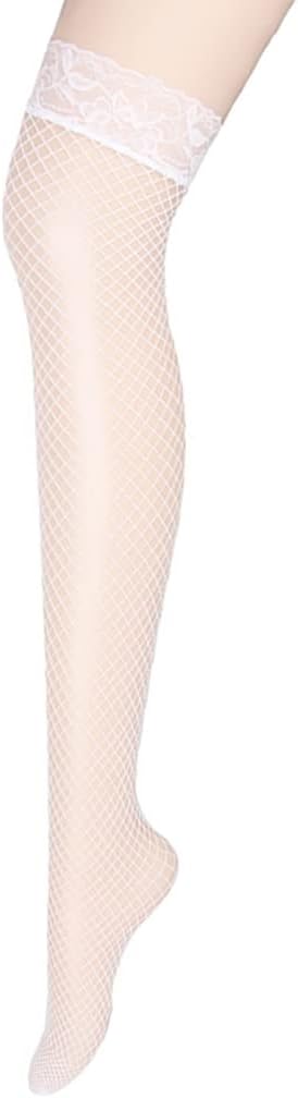 Fishnet Thigh High Hold Up Stockings Anti-skid Silicone Lace Silk Sexy Stockings Medium Net for Women 4 Pairs One Size