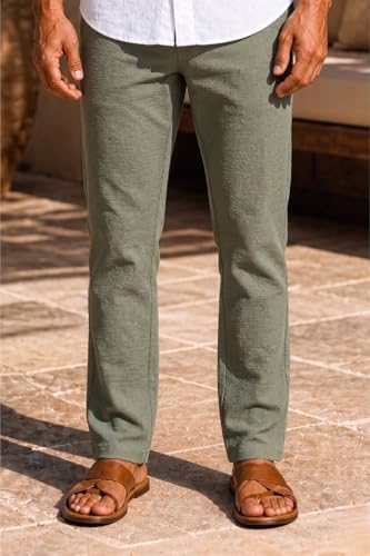 Image of Louis Philippe Men's Regular Straight Fit 100% Cotton Solid Elasticated Dobby Casual Trousers