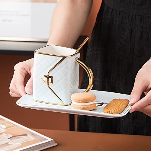 Bag-shaped Mug Ceramic Coffee Cup and Saucer 1 Set Afternoon Tea Dessert Ceramic Plate Cup Luxuly Creative Gift (white)