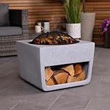 CHARLES BENTLEY Outdoor, Garden, Patio, 50cm Square Magnesia Fire Pit With Mesh Cover, Cooking Grill, Patio Heater, With Poker, Lightweight Modern MGO Design, Wood And Charcoal Burner (52x52x48cm)