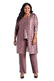 R&M Richards Plus Size Women's 3 Piece Scalloped Sequin Lace Pant Suit - Mother of The Bride Outfit (Dark Rose, 18 Plus)