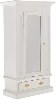 Dolls House White Mirror Door Wardrobe Miniature Wooden Bedroom Furniture