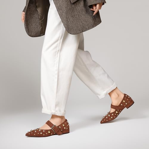 Women's Studded Flats Pointed Toe Mary Jane Flat Shoes3