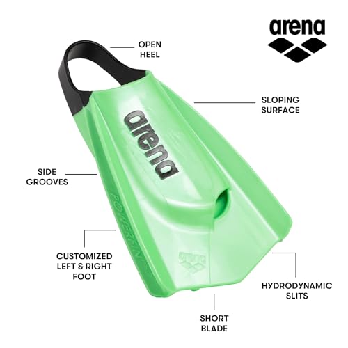 Image of Arena Unisex Adult Powerfin Pro II Swim Training Fins Men and Women Silicone Short Blade Flippers Left-Right Customized, Sizes 4.5-13.5