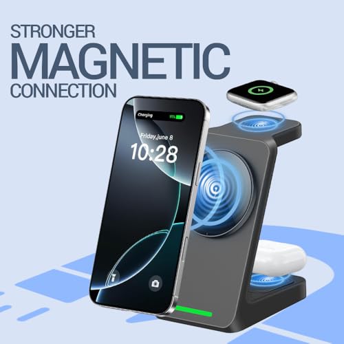 Image of UNIGEN Magtec 330 Wireless Charging 3 in 1 Magsafe Charger for Apple iPhone 17 /16 /16 Plus /16 Pro /16 Pro Max,15 /15 Plus /15 Pro /15 Pro Max,14 /13 /12 Series, AirPods 3rd /2nd, Series 9 /8 /7 /6 /5 /4 /SE-Black