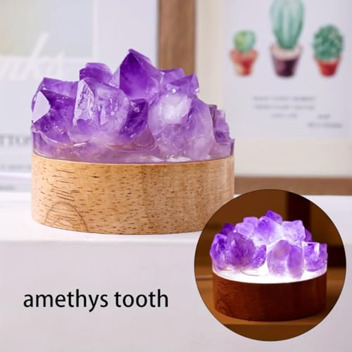 Image of Crystal Lamp Natural Rock Night Light Crystal Amethyst Lights Ambiance Enhancer Quartz Geode Decoration Bedside Table Small Night Lamp for Home, Office, or Space of Meditation (Purple)