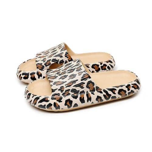 ERWOQ ​​- Zapatillas de baño con Plataforma Gruesa para el hogar, Sandalias de Suela Suave con Estampado de Leopardo para Mujer, Chanclas de Verano