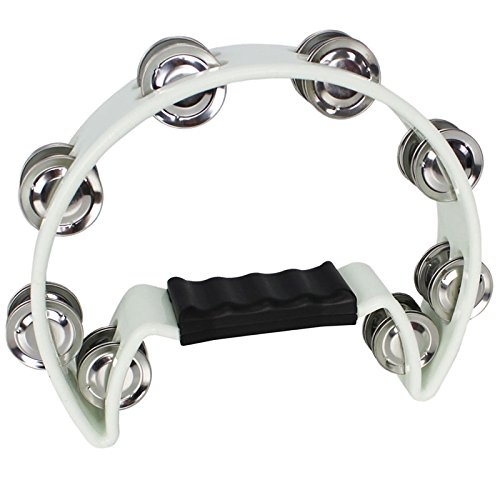 A-Star Tambourin Demi-Lune, Double Jingle Bell Cutaway avec Poignée Ergonomique - Enfants, Adultes, Chanteurs, Groupes, Musiciens, Écoles - Blanc