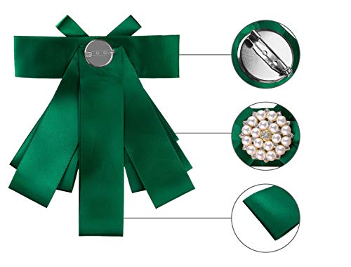 Allegra K Women's Pre-tied Bowknot Beads Bow Tie Elegant Large Ribbon Brooch4