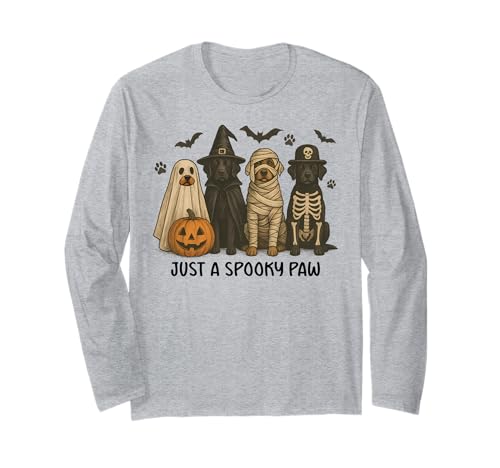 Funny Just A Spooky Paw Pumpkin Dog Lover Dog Mama Halloween Long Sleeve T-Shirt