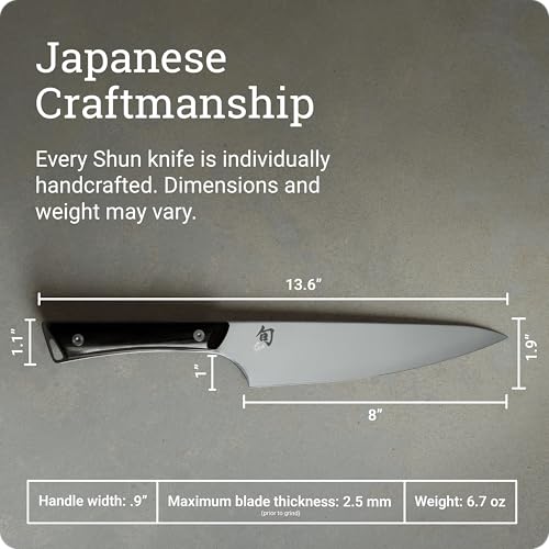 Image of Shun Kazahana 8 inch Chef's Knife, Handcrafted Japanese Kitchen Knife, AUS10A Stainless Steel Blade, Pakkawood Handle, Gyuto-Style Chef Tool for Professional and Home Chefs | Handcrafted Japanese Kitchen Knife, AUS10A Stainless Steel Blade, Pakkawood Handle