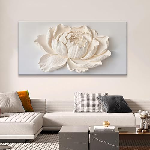 Image of TAIJXAGSG Modern Wall Art White Flower Canvas Art Wall Decor Wall Decor Prints Painting Wall Art Picture For Bedroom Living Room Dining Room Home Office Artwork 24 inchx48 inch Ready To Hang