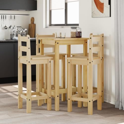 vidaXL Bar Set 5-TLG., Bartisch mit 4 Barhocker, Stehtisch Bistrotisch Barstühle für Esszimmer Küche Wohnzimmer, Bartresen Küchentisch Stühle, Massivholz Kiefer