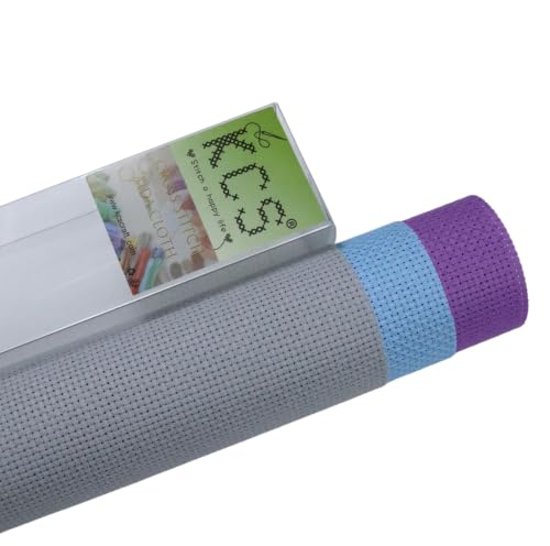 Image of KCS 3 pc of 15 inch x 18 inch(38cmx45cm) 14 Count Cross Stitch Cotton Aida Cloth Needlework Rolled Fabric Box,14CT,Light Grey+Light Blue+Lavender