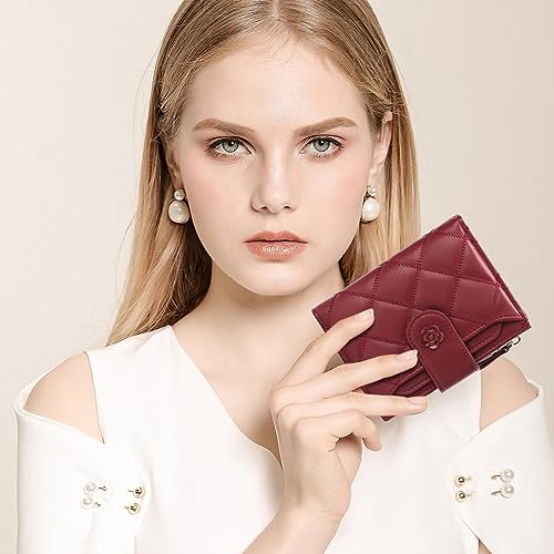 Image of RNIEGA Small Wallets for Women Leather Bifold Wallet Women RFID Blocking Purse Credit Card Holder with 15 Card Slots and ID Window Coin Pocket