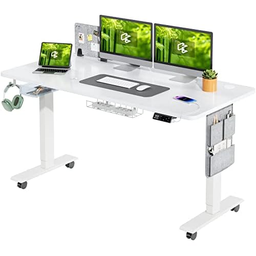 MAIDeSITe Höhenverstellbarer Schreibtisch (140 x 70 cm) Einfache Montage Computertisch Höhenverstellbar Elektrisch mit 4 Memory-Steuerung und Memoboard und 360°Rollen Schreibtisch SN1 140 x
