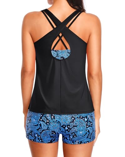 Image of Holipick 3 Piece Tankini Swimsuits for Women Tummy Control Bathing Suits Swim Tank Top with Bra Boy Shorts Teen Swimwear 2026