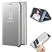 Produktbild Cestor Überzug Mirror Leder Handyhülle für Samsung Galaxy S7, Silber Kristall Spiegel Flip Handytasche Ultra Dünn Galvanisieren Harte PC Schutzhülle für Samsung Galaxy S7