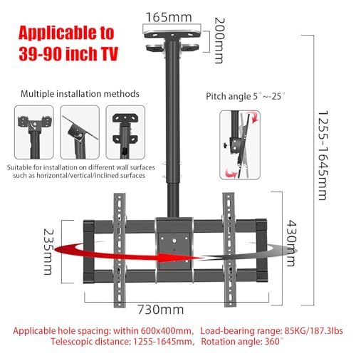 Support TV mural réglable pour plafond afin de supprimer les reflets - 3