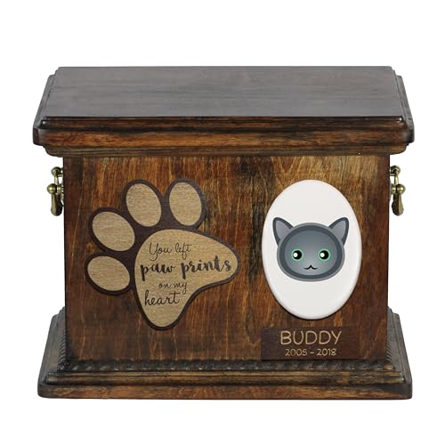 Urne pour cendres de chat design géométrique, décoration commémorative bois - 2