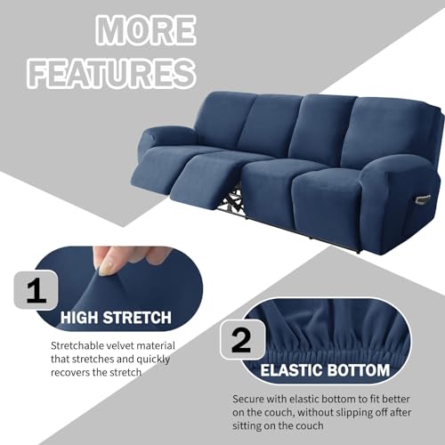 Housses de fauteuil lavables en velours bleu marine premium pour canapé relax - 4