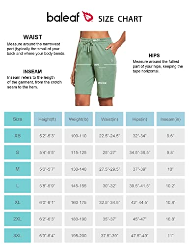 Baleaf Women's 10" Bermuda Shorts Long Cotton Casual Summer Knee Length Pull On Lounge Walking Exercise Shorts With Pockets Loden Frost Size Xl #TOP5