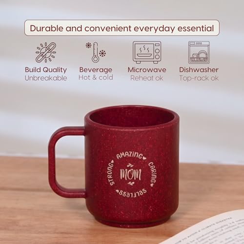 Image of Eha Earth-Friendly Gift Set for Mom | 350 ml | Coffee Mug with Coaster, Keychain & Bag | Gifts for Mom Made with Rice Husk Biocomposite | Gifts for Woman | Coral